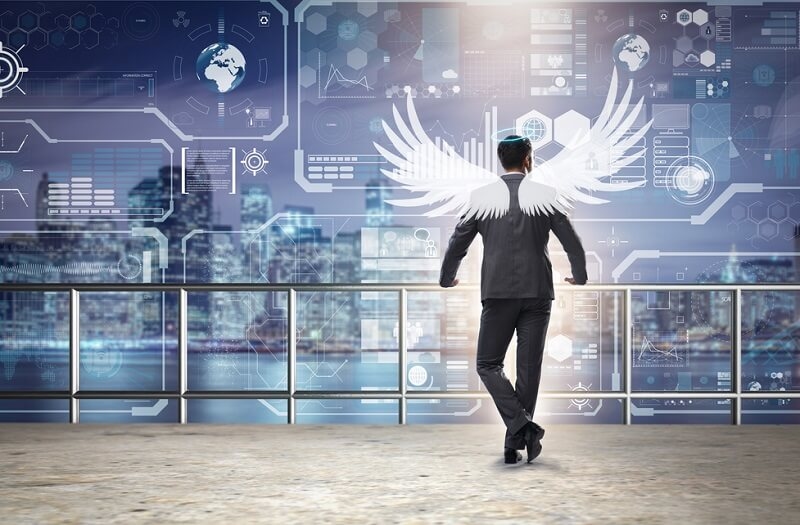 Angel investor concept with businessman with wings