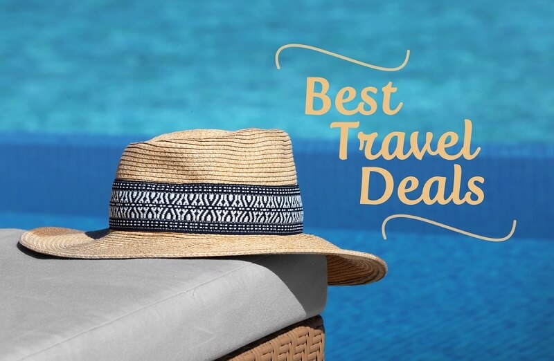 Best Travel deals text with a hat. travel concept