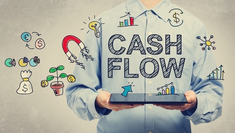 Cash Flow concept with young man holding a tablet