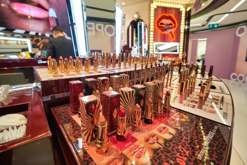  Charlotte Tilbury makeup products on display in Charlotte Tilbury store