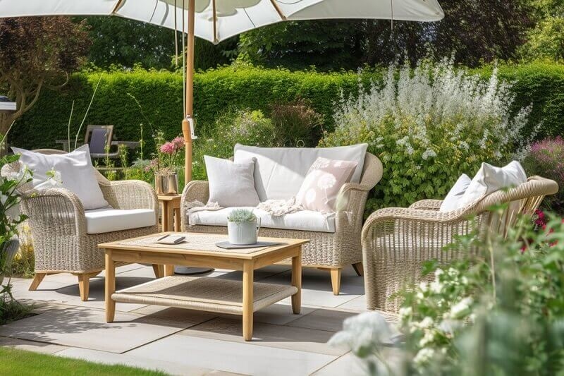 Serene Garden Patio With Cozy Outdoor Furniture