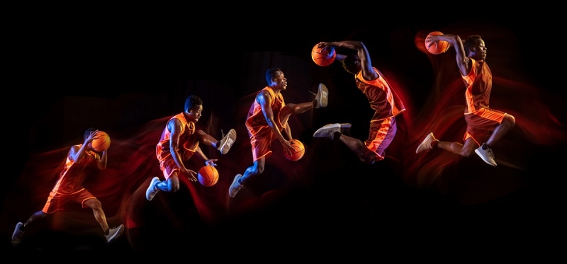 Illustration of Basketball player making Slam dunk