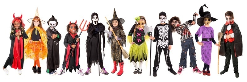 Kids with face-paint and Halloween costumes