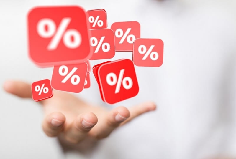 Percentage signs on top of hand, Discount offer concept