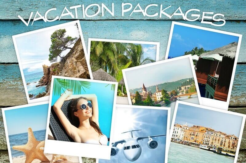 collage of travel photos. Vacation packages concept