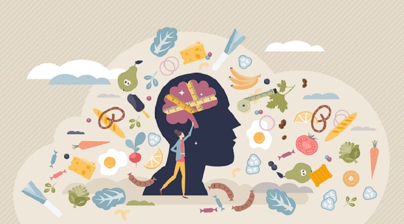 illustration of Eating disorders brain and unhealthy diet