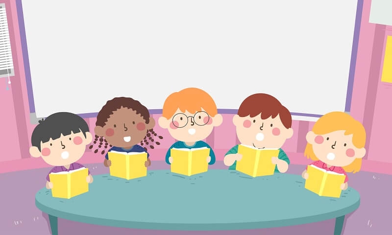 kids in class reading in choir