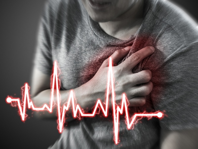 man suffering from chest pain, having heart attack