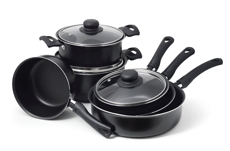 Set of black non-stick kitchen utensils