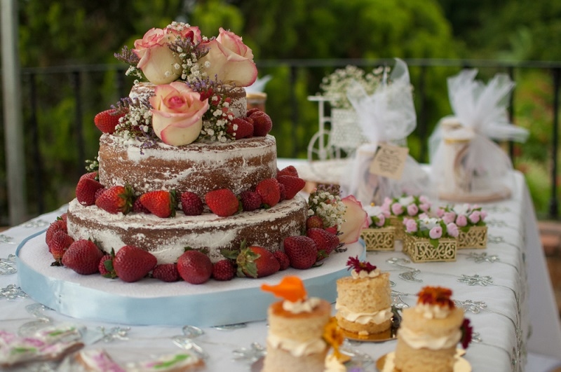 strawberry naked wedding cake