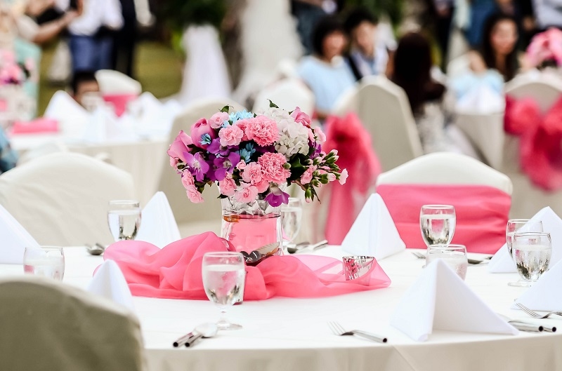 Wedding flowers - tables set for fine dining