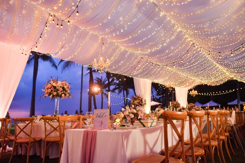 wedding setup dinner tables, lighting