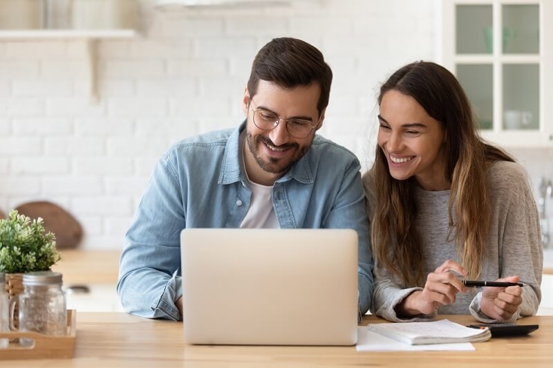 young couple planning budget