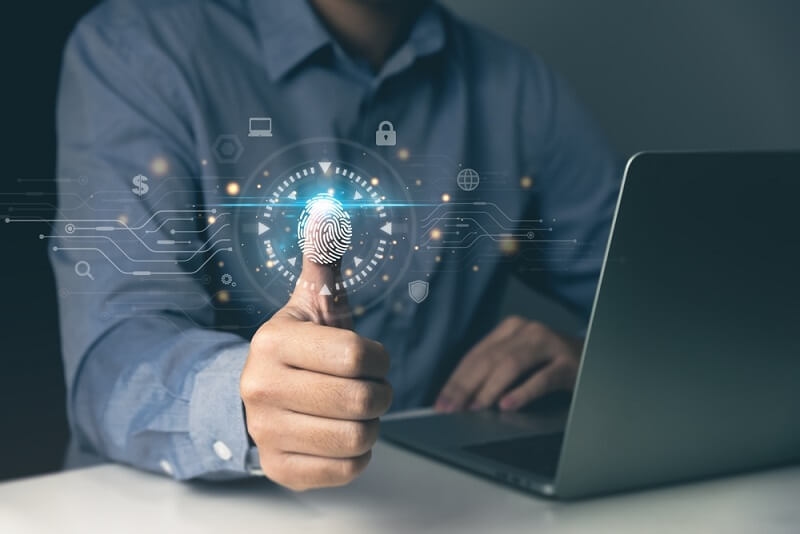 man logging into personal banking through fingerprint scan
