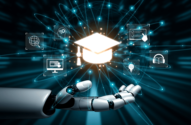 AI assists in online learning, digital education, and virtual classroom by personalizing content, enhancing assessment, and improving interactive education experiences