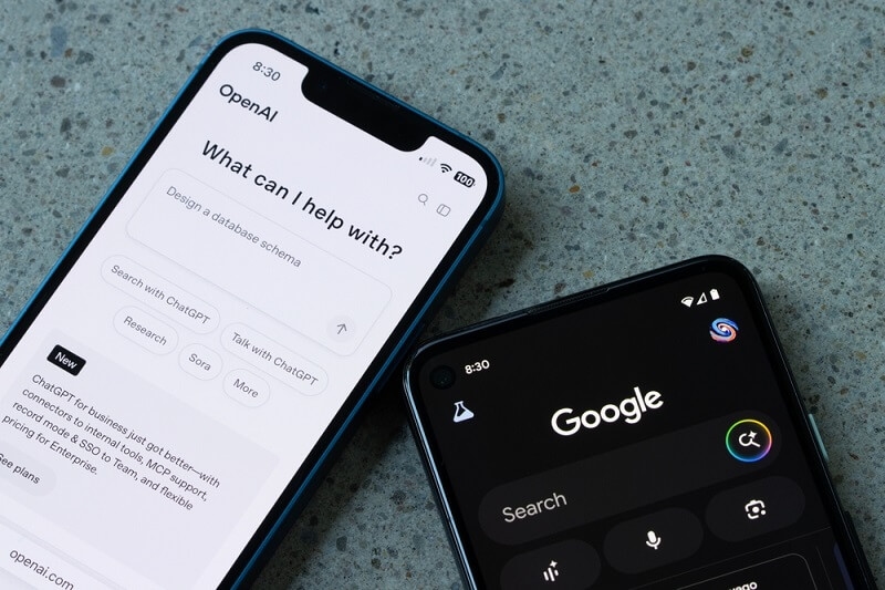 chatgpt open AI in one and google in another smarthphone
