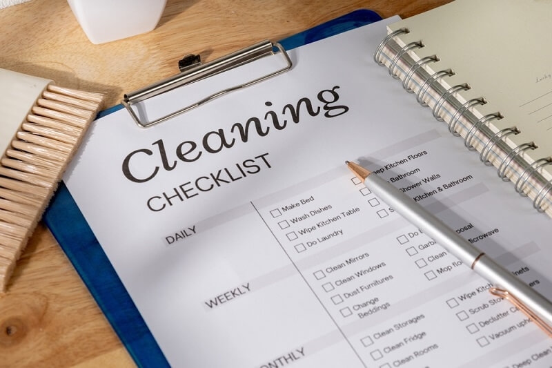 cleaning checklist on table