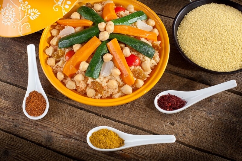 step by step making of moroccan couscous with ingredients