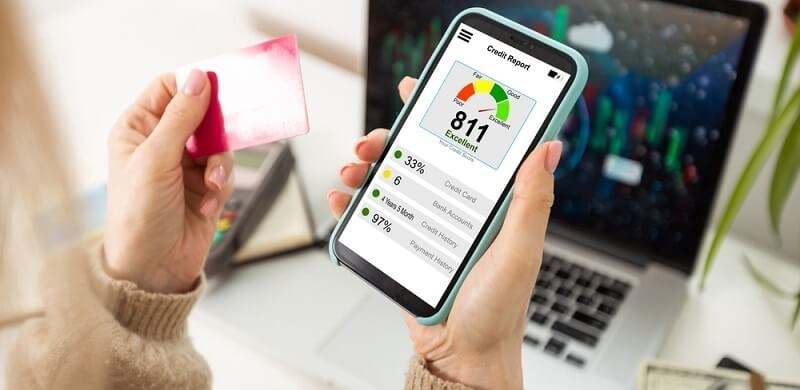 woman checking credit score