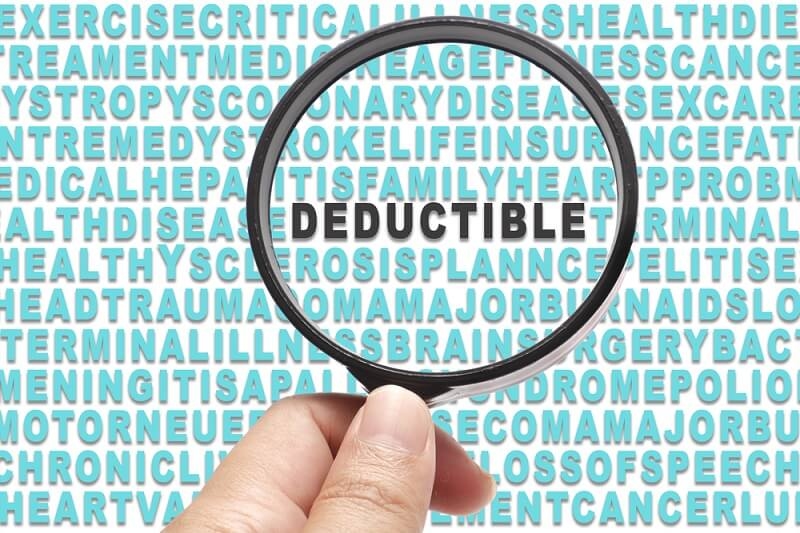 man showing deductibles through magnifying glasses