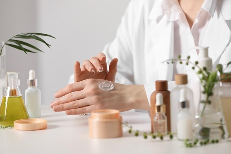 dermatologist comparing skin care products 