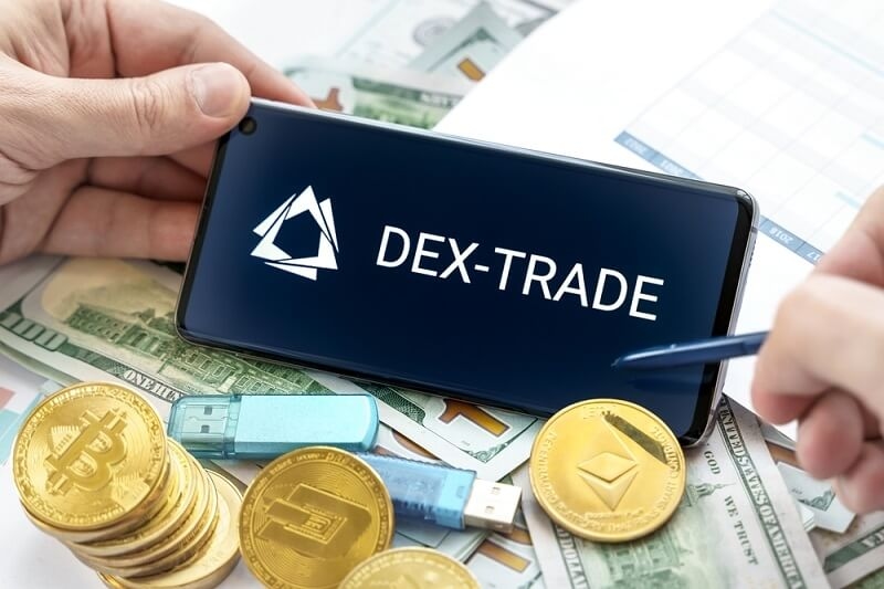 man working on dex trade application in his smartphone