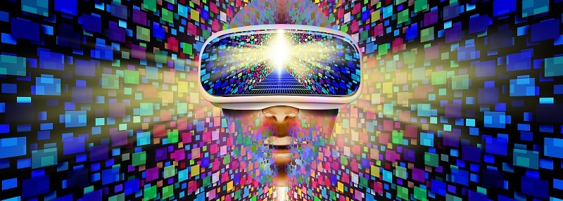 virtual reality and internet futuristic streaming media symbol with VR technology and augmented reality