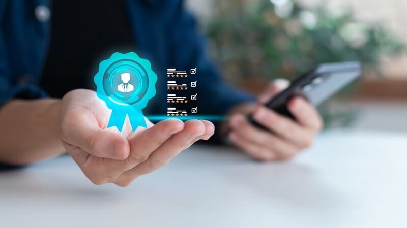 man showing digital badge