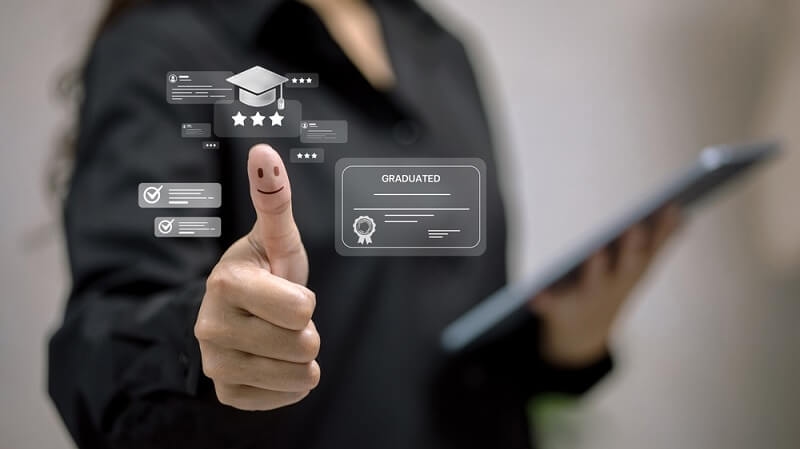 woman showing thumbs up sign for career change