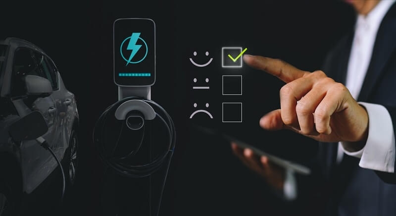 man reviewing on electric car