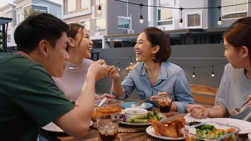 family dining out together