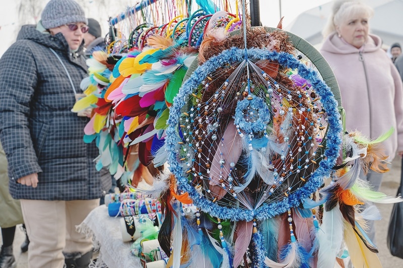 man watching folk arts fair 