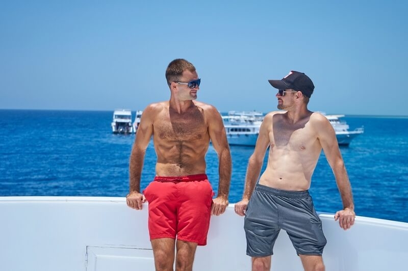 gay couple on island on vacation