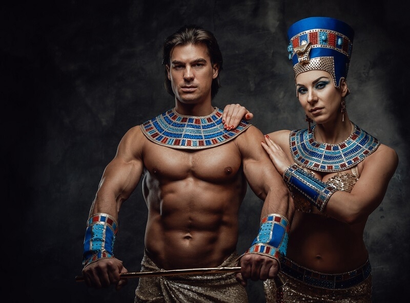 men and women portraying as ancient egypt people
