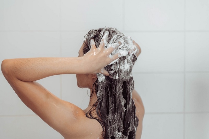 woman washing her hair