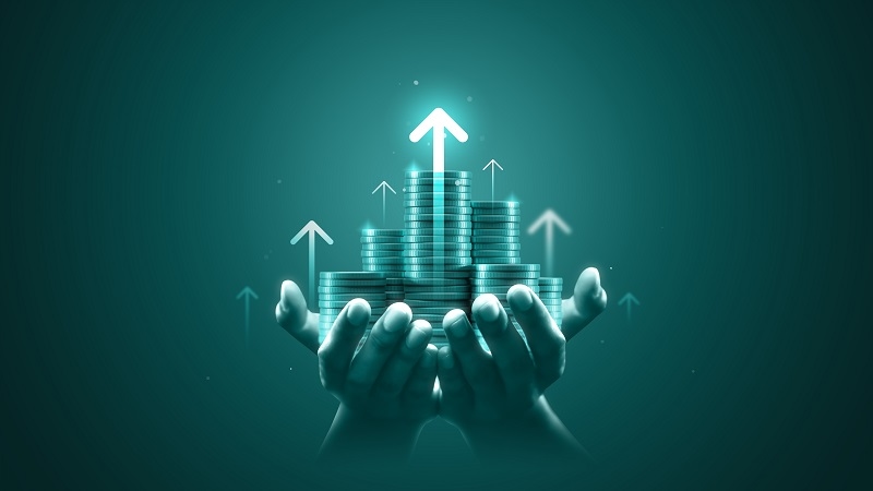 Growth money arrow of success financial business on coin concept investment earnings 