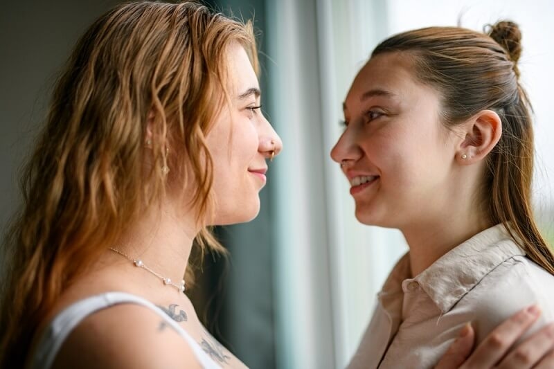 lesbian couple enjoying private moment