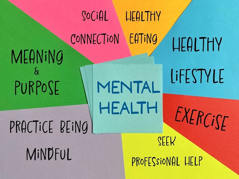 Mental health awareness concept - Tips of good mental health written on paper with multicolored background.