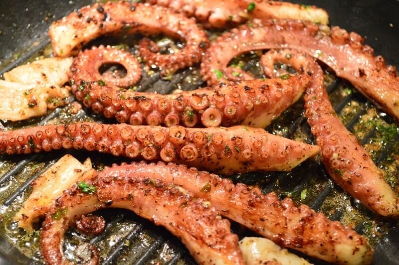 octopus tender grilled in pan