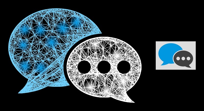 Constellation net mesh forum messages with light spots on a black background