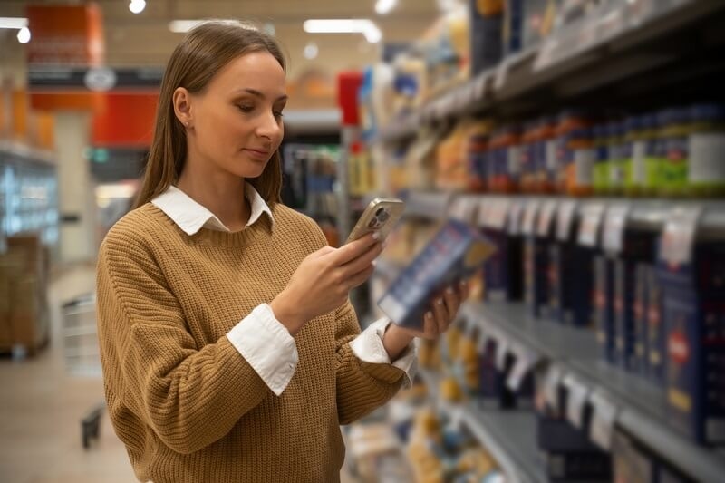 woman shopping grocery items after checking online