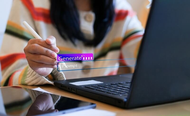 woman generating AI image by giving prompt