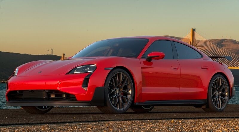 porsche taycan red color car 