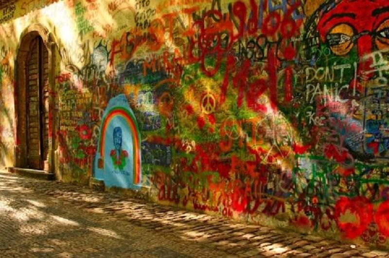 street art work at labnon wall prague