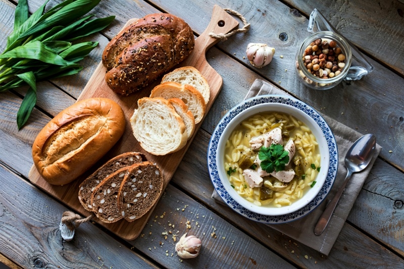 quick orzo soup with bread