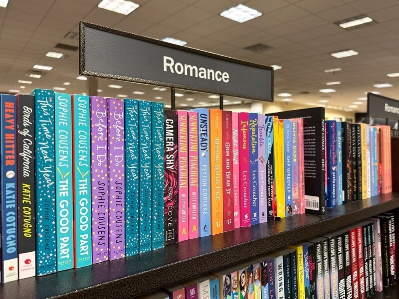 romantic book section in library