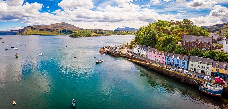 Aerial view of Portree, Isle of Skye, Scotland, UK