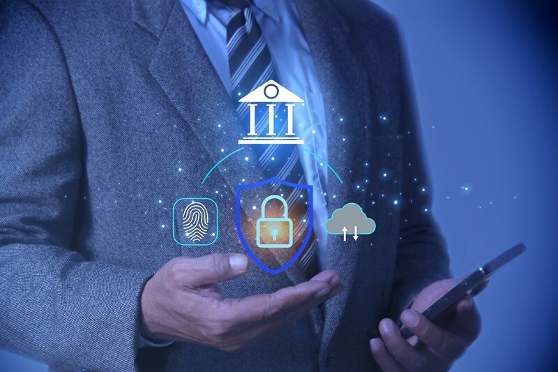 bank officer showing bank login security 