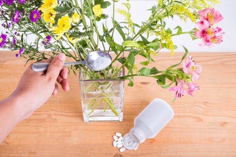 man adding baking soda in flowers