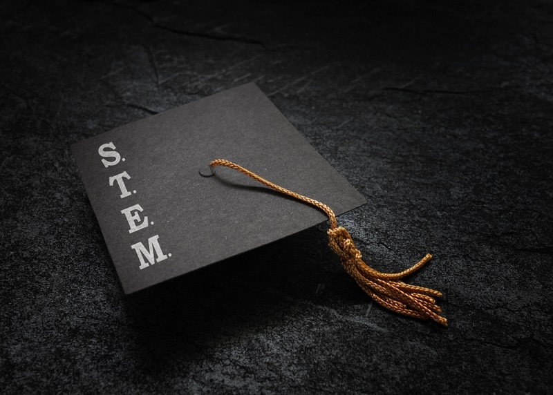 Graduation cap with STEM text